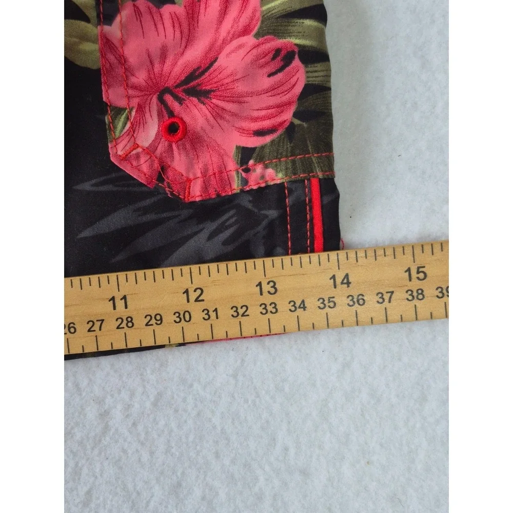 Sand N Sun Tropical Floral Swim Trunks Mens‎ Size M Black Hawaiian Board Shorts